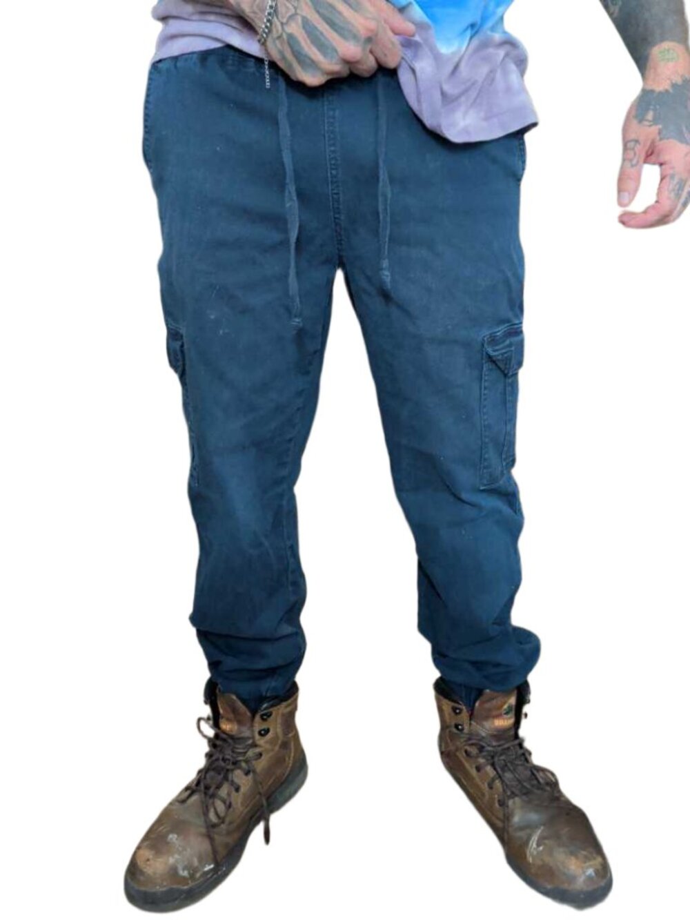 ​T&Y Fashion Navy Blue Stretch Utility Pants | Distressed Workwear Style | M